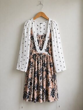 Free People Boho Mixed Print Mini Dress | Floral + Geo | Long Sleeve Babydoll